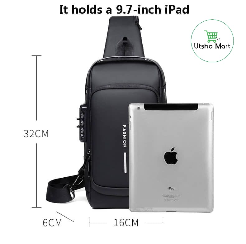 USB charging sport sling Anti-theft shoulder bag (Black shape)